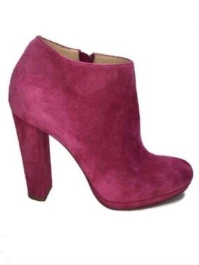 Christian Louboutin Rock & Gold 120 Pink Suede Chunky Heel Ankle Boots Size 36.5